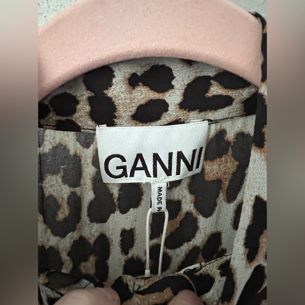 GANNI Printed Georgette Shirt Leopard Size 34 New - Picture 9 of 13